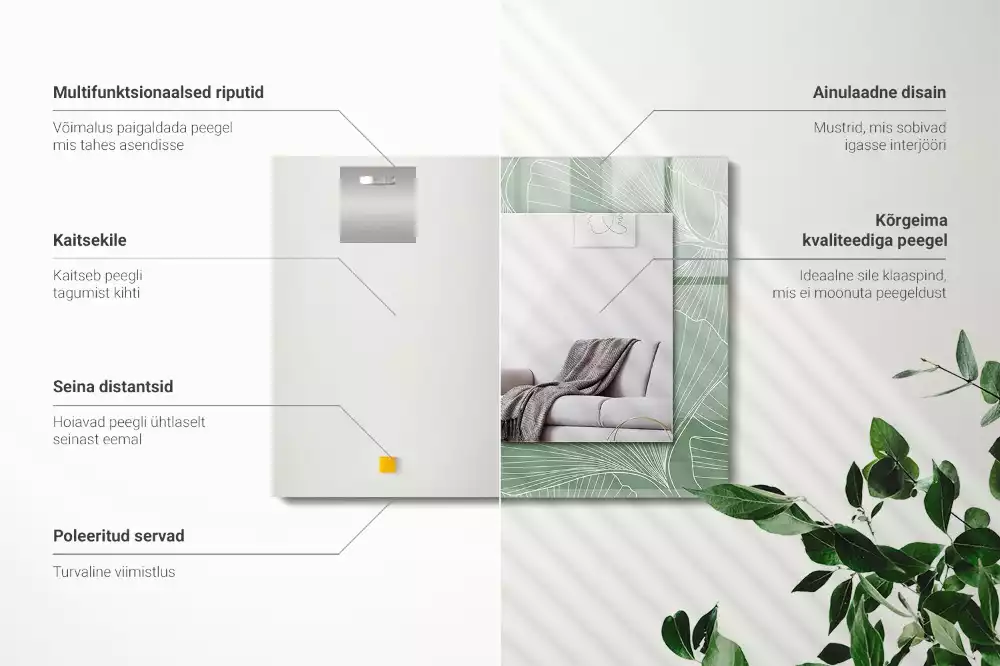 Oglindă decorativă dreptunghiulară cu frunze de ginkgo