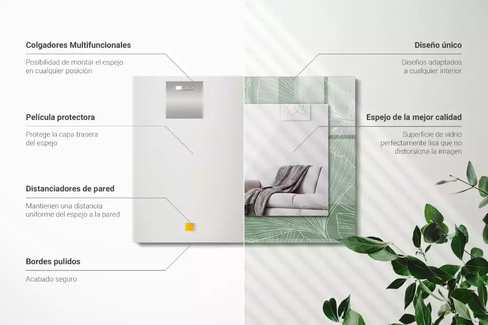 Oglindă decorativă dreptunghiulară cu frunze de ginkgo