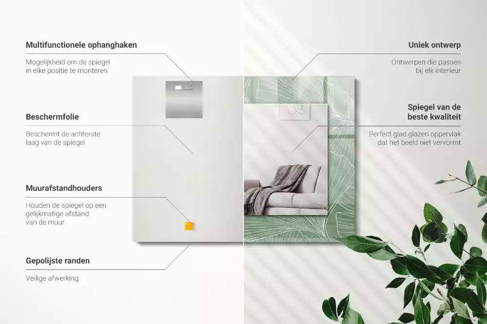 Oglindă decorativă dreptunghiulară cu frunze de ginkgo