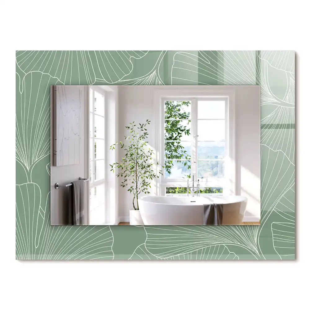 Oglindă decorativă dreptunghiulară cu frunze de ginkgo