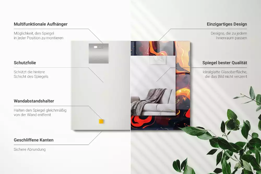 Oglindă dreptunghiulară cu imprimeu lavă vulcanică