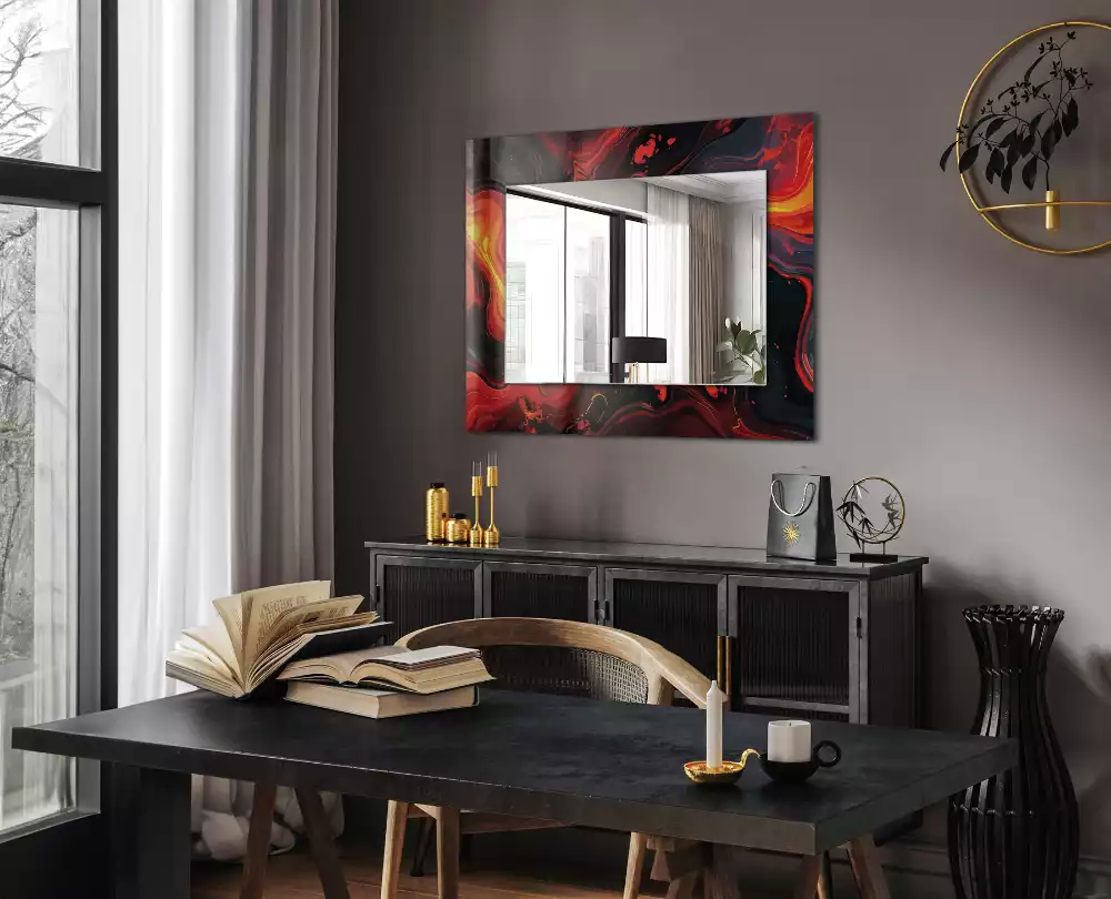 Oglindă dreptunghiulară cu ramă cu imprimeu lavă abstractă