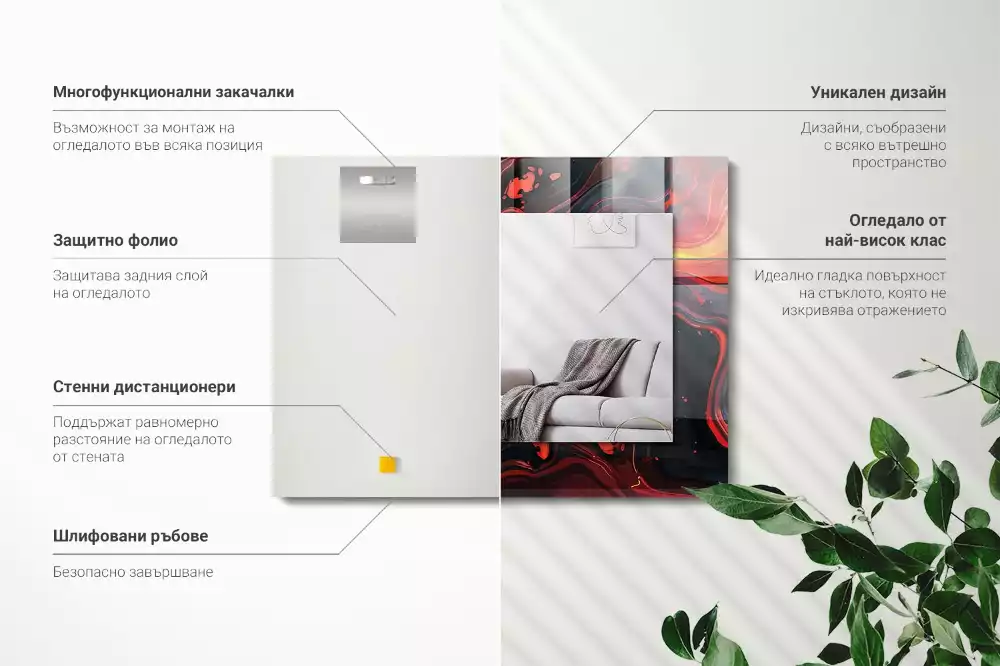 Oglindă dreptunghiulară cu ramă cu imprimeu lavă abstractă
