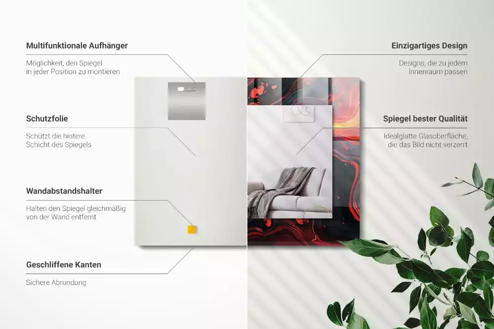 Oglindă dreptunghiulară cu ramă cu imprimeu lavă abstractă