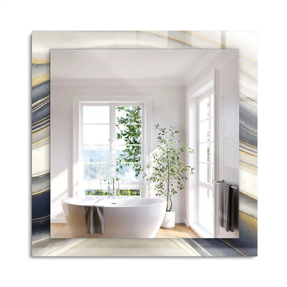Oglindă dreptunghiulară cu decor abstract în valuri colorate