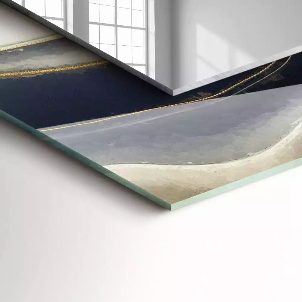 Oglindă dreptunghiulară cu decor abstract în valuri colorate