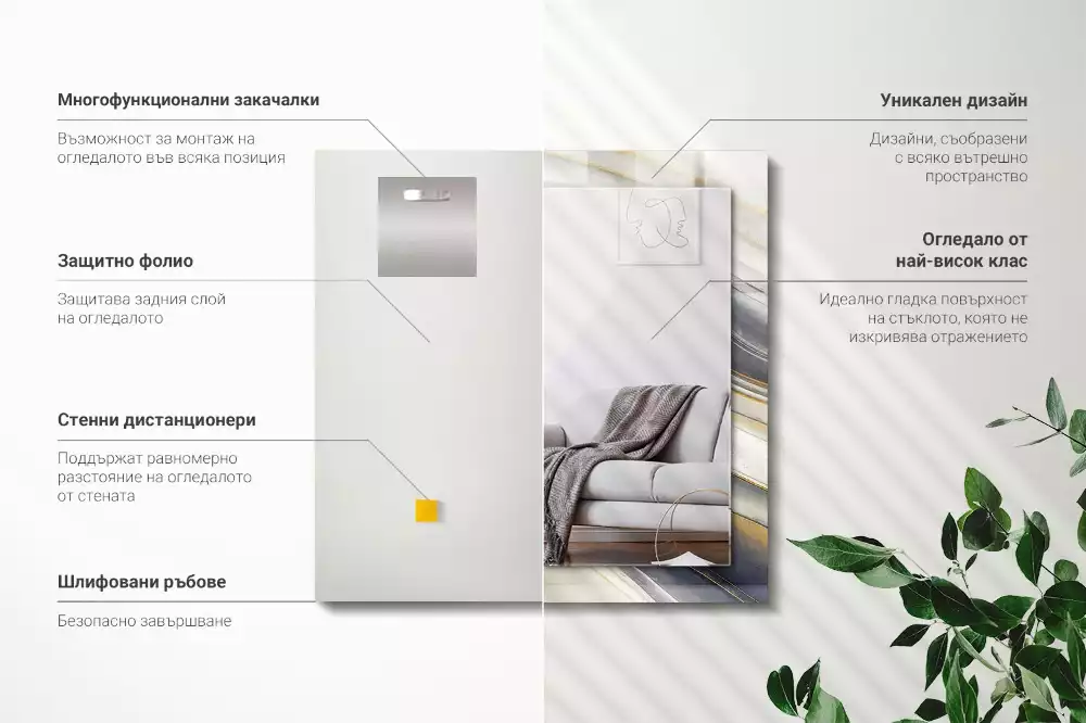 Oglindă dreptunghiulară cu decor abstract în valuri colorate
