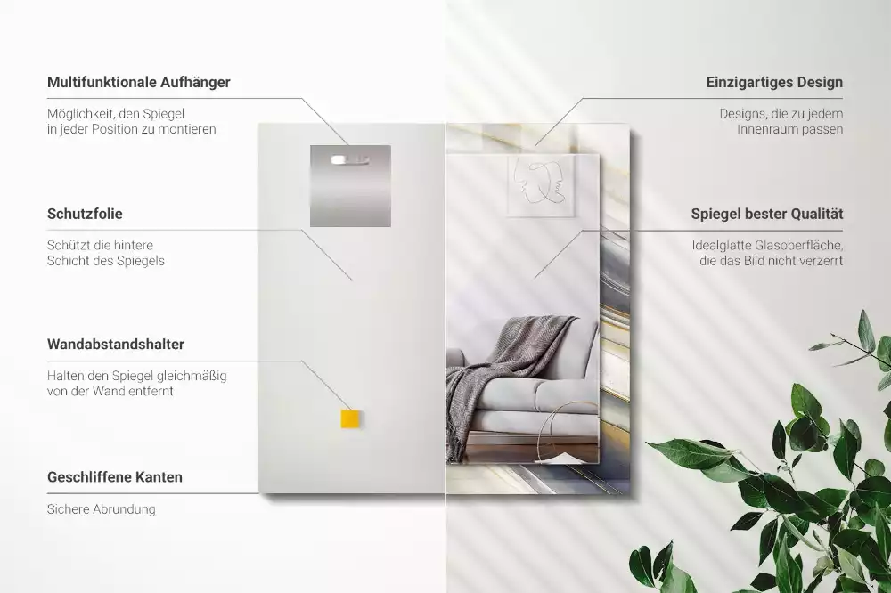 Oglindă dreptunghiulară cu decor abstract în valuri colorate