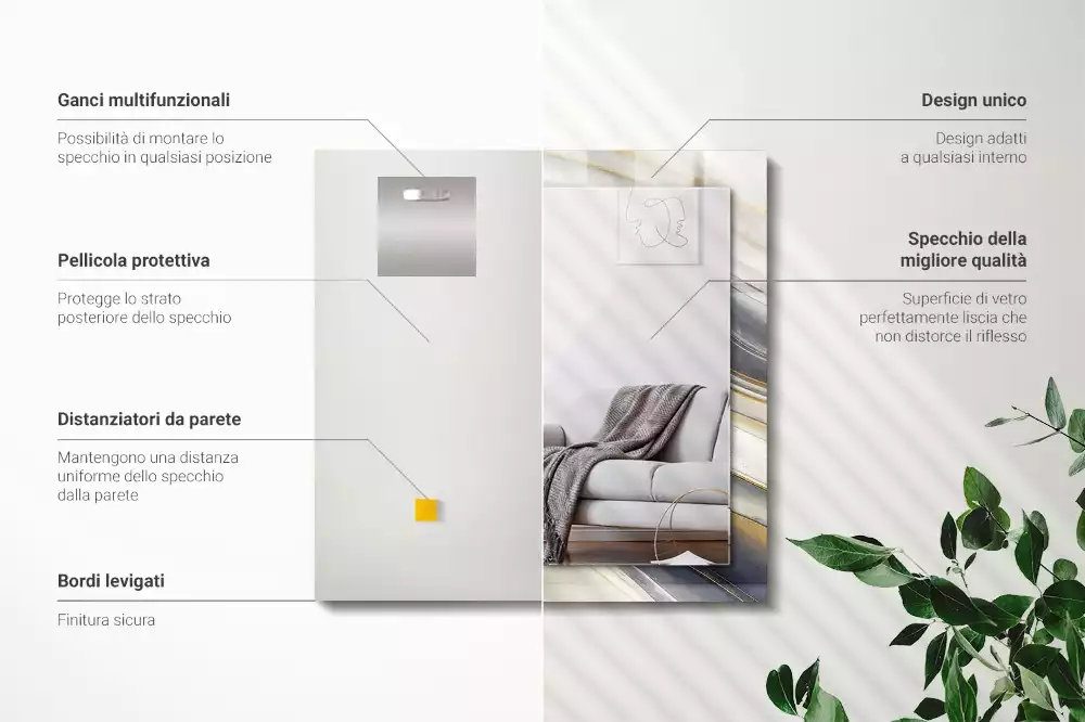 Oglindă dreptunghiulară cu decor abstract în valuri colorate