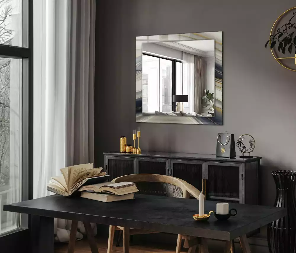 Oglindă dreptunghiulară cu decor abstract în valuri colorate