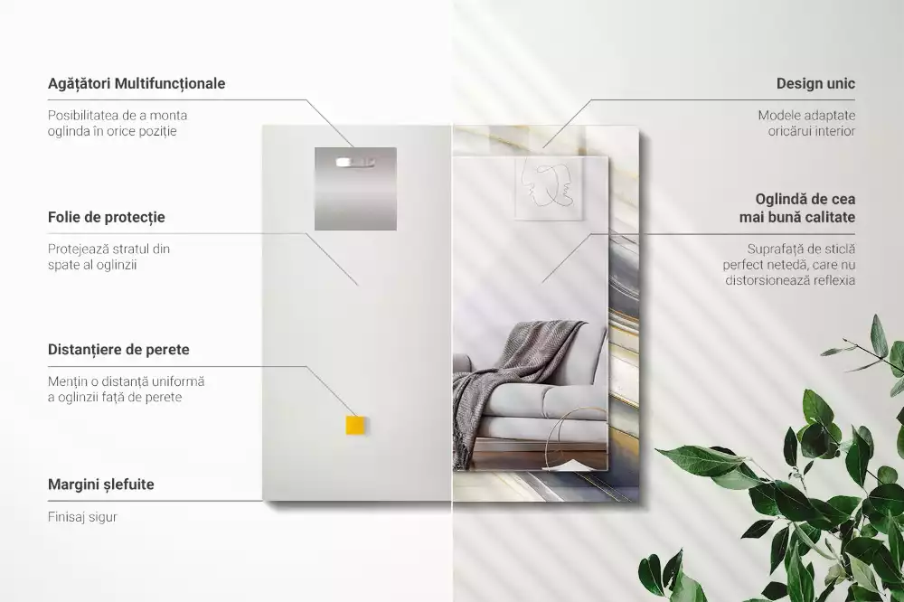 Oglindă dreptunghiulară cu decor abstract în valuri colorate