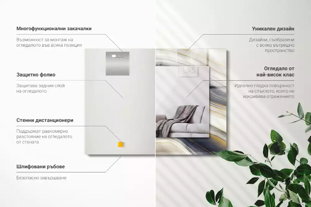 Oglindă dreptunghiulară cu decor abstract în valuri colorate