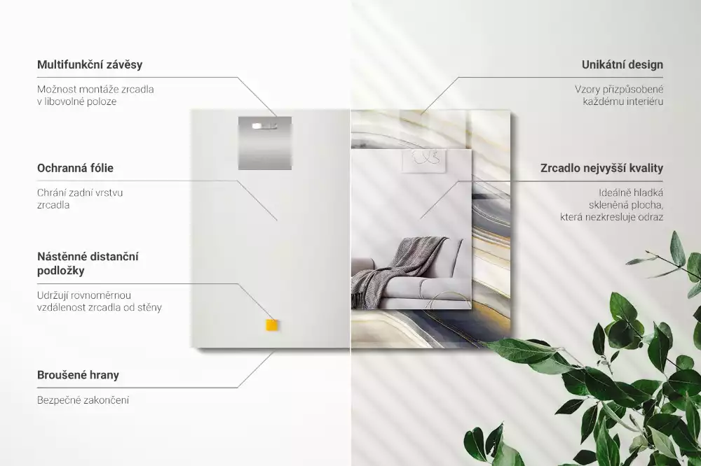 Oglindă dreptunghiulară cu decor abstract în valuri colorate