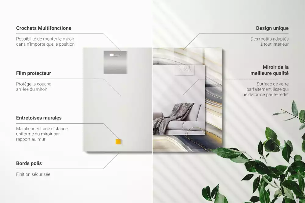 Oglindă dreptunghiulară cu decor abstract în valuri colorate