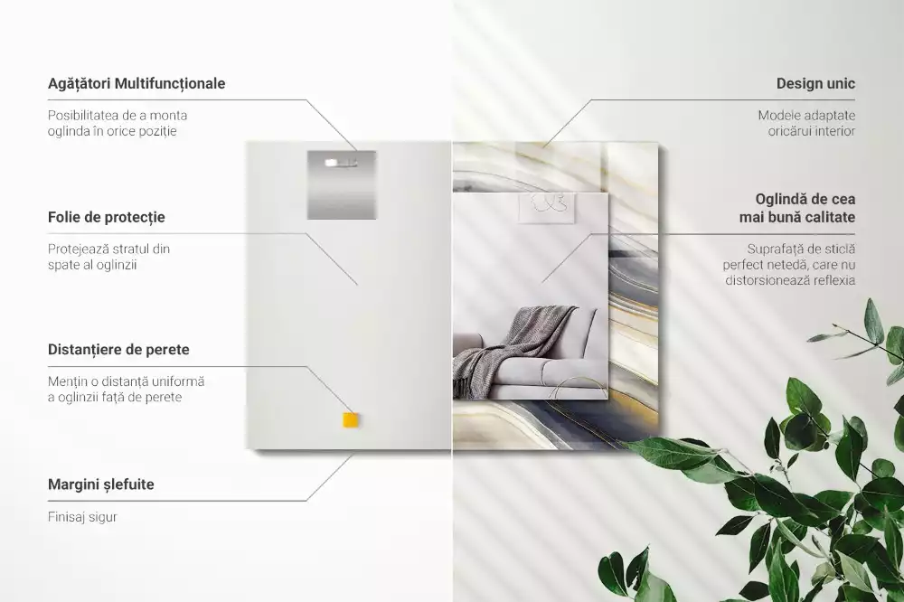 Oglindă dreptunghiulară cu decor abstract în valuri colorate