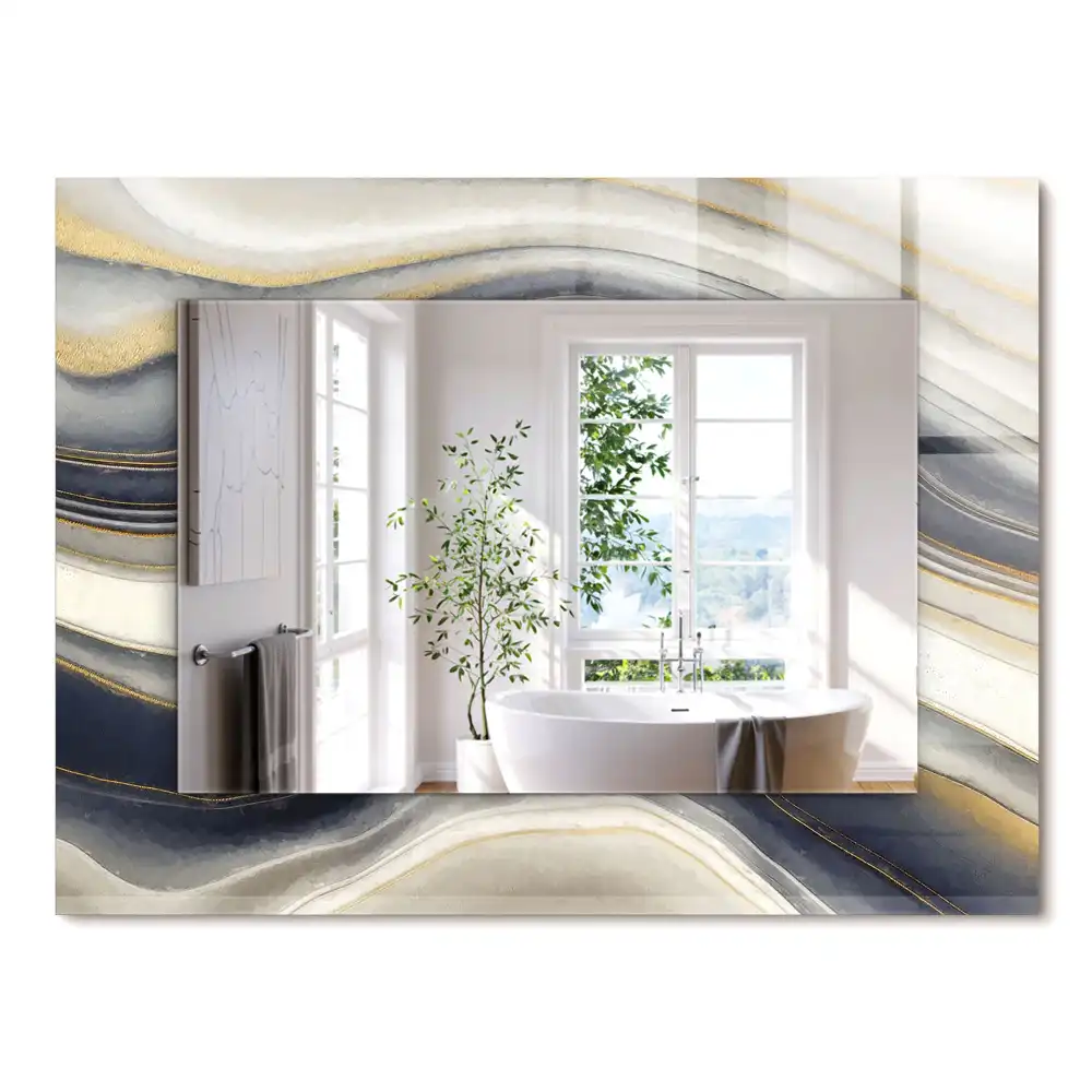 Oglindă dreptunghiulară cu decor abstract în valuri colorate