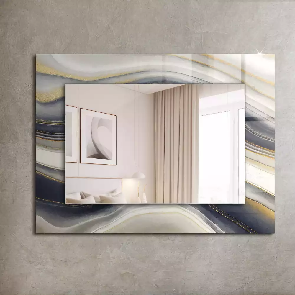 Oglindă dreptunghiulară cu decor abstract în valuri colorate