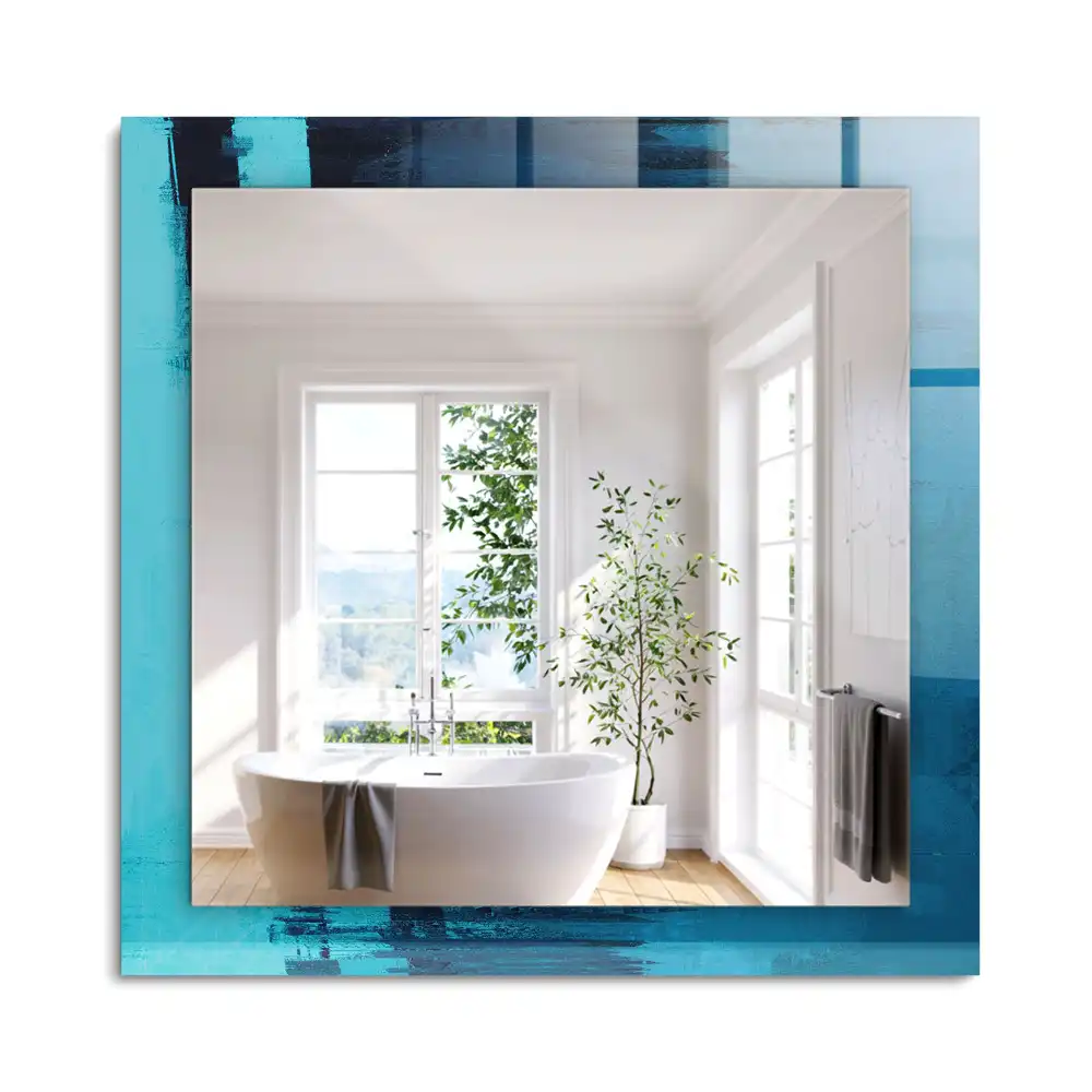 Oglindă dreptunghiulară decorativă cu design abstract albastru