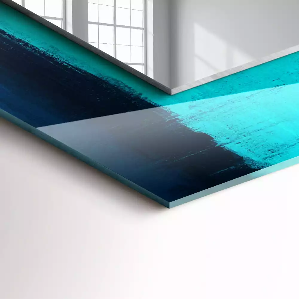 Oglindă dreptunghiulară decorativă cu design abstract albastru