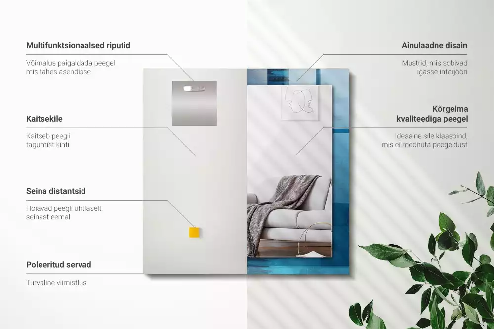 Oglindă dreptunghiulară decorativă cu design abstract albastru