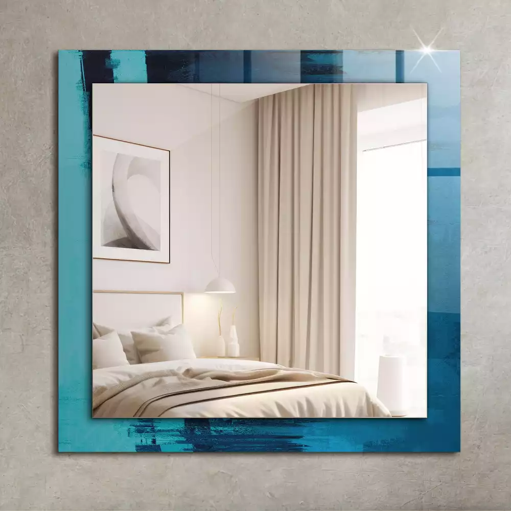 Oglindă dreptunghiulară decorativă cu design abstract albastru