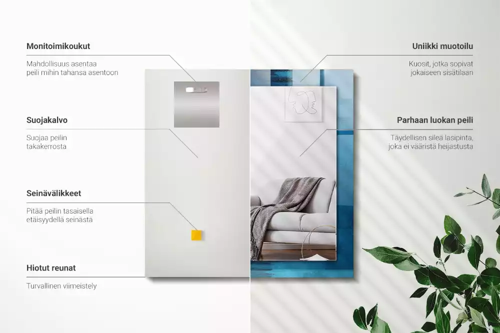 Oglindă dreptunghiulară decorativă cu design abstract albastru