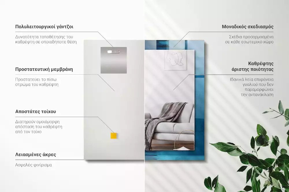 Oglindă dreptunghiulară decorativă cu design abstract albastru