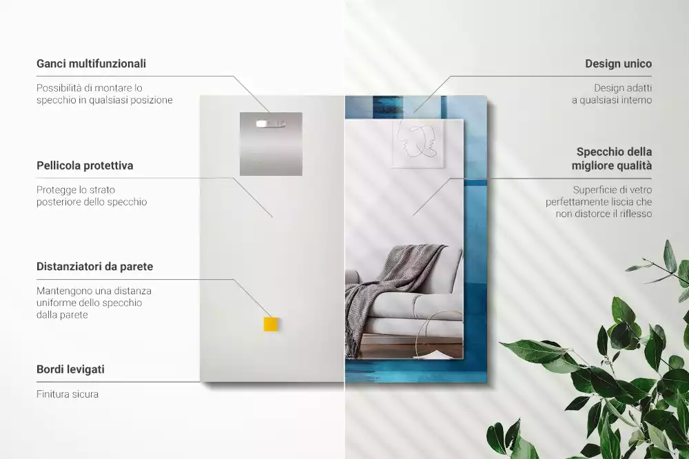 Oglindă dreptunghiulară decorativă cu design abstract albastru