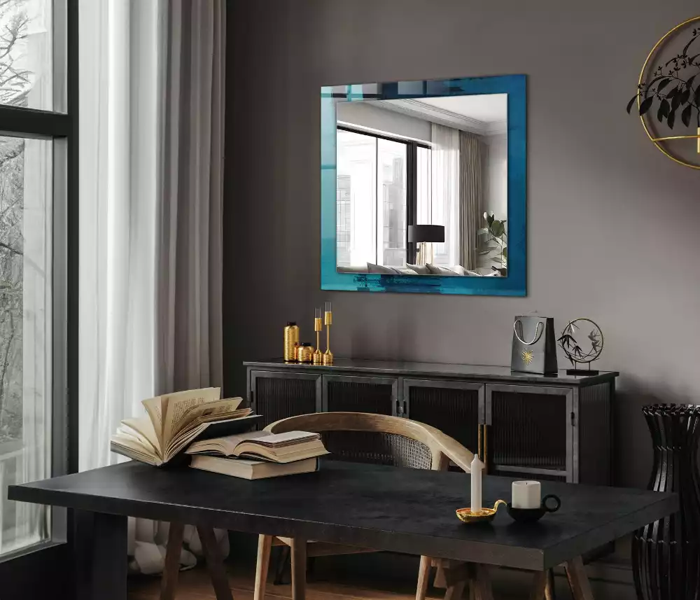 Oglindă dreptunghiulară decorativă cu design abstract albastru