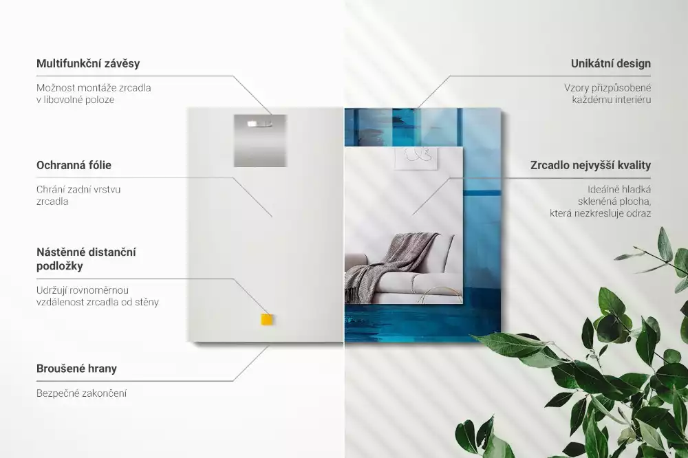 Oglindă dreptunghiulară decorativă cu design abstract albastru