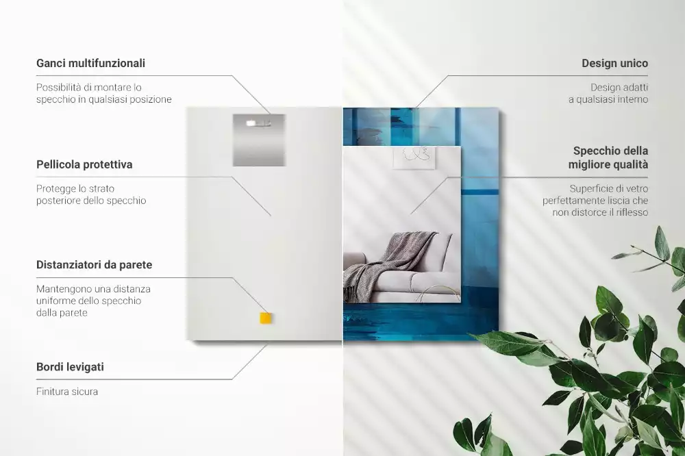 Oglindă dreptunghiulară decorativă cu design abstract albastru