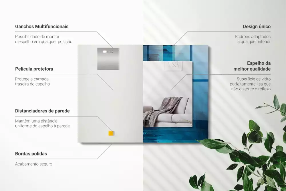 Oglindă dreptunghiulară decorativă cu design abstract albastru