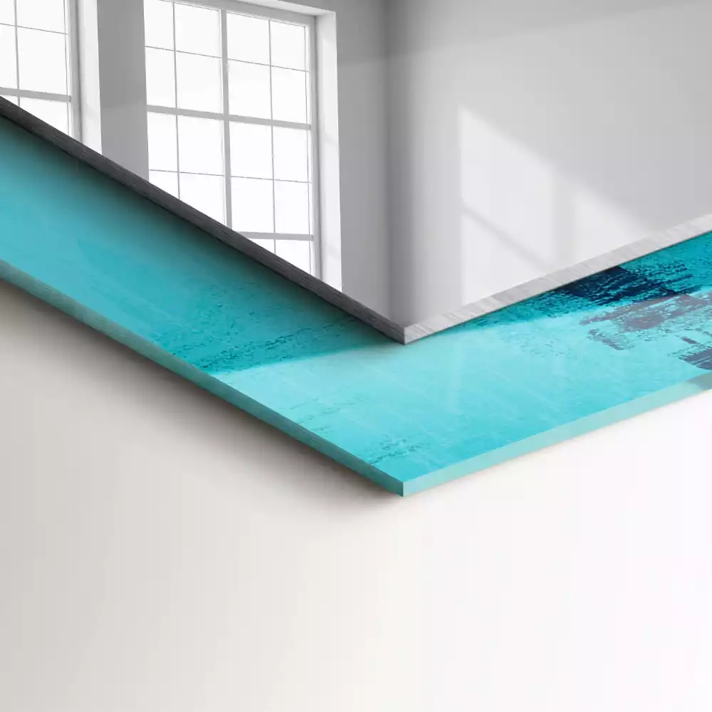 Oglindă dreptunghiulară decorativă cu design abstract albastru