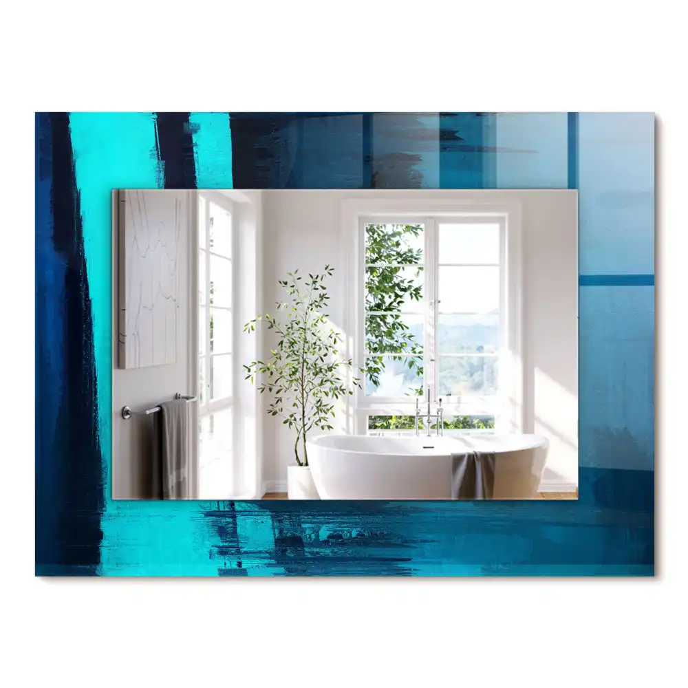 Oglindă dreptunghiulară decorativă cu design abstract albastru