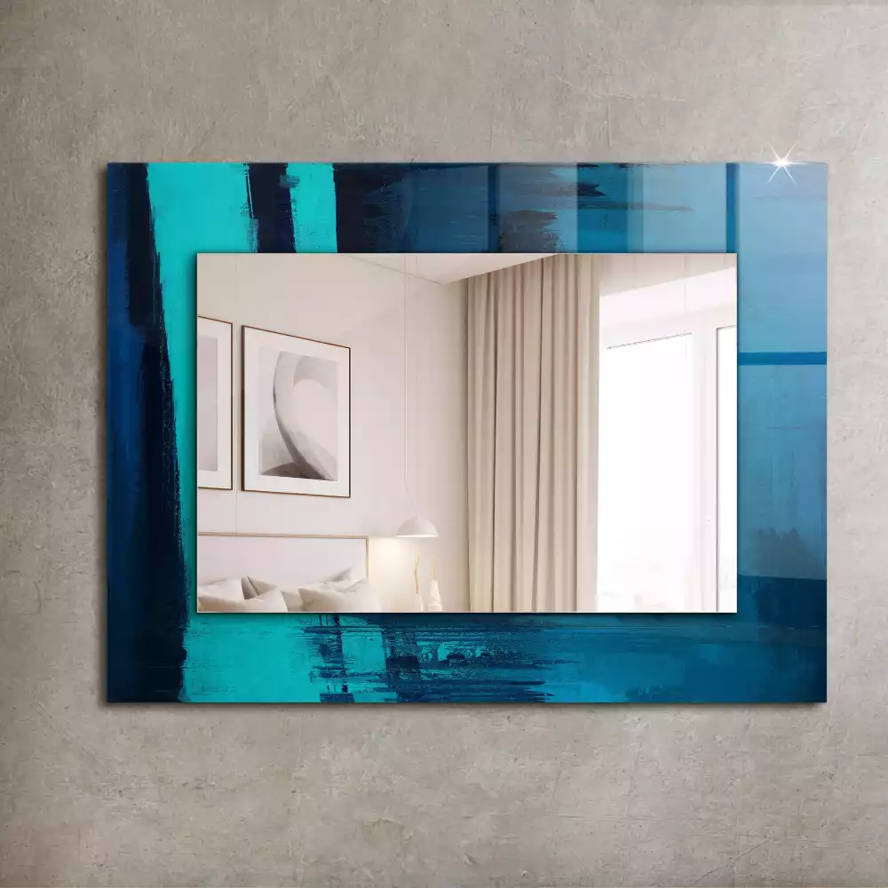 Oglindă dreptunghiulară decorativă cu design abstract albastru
