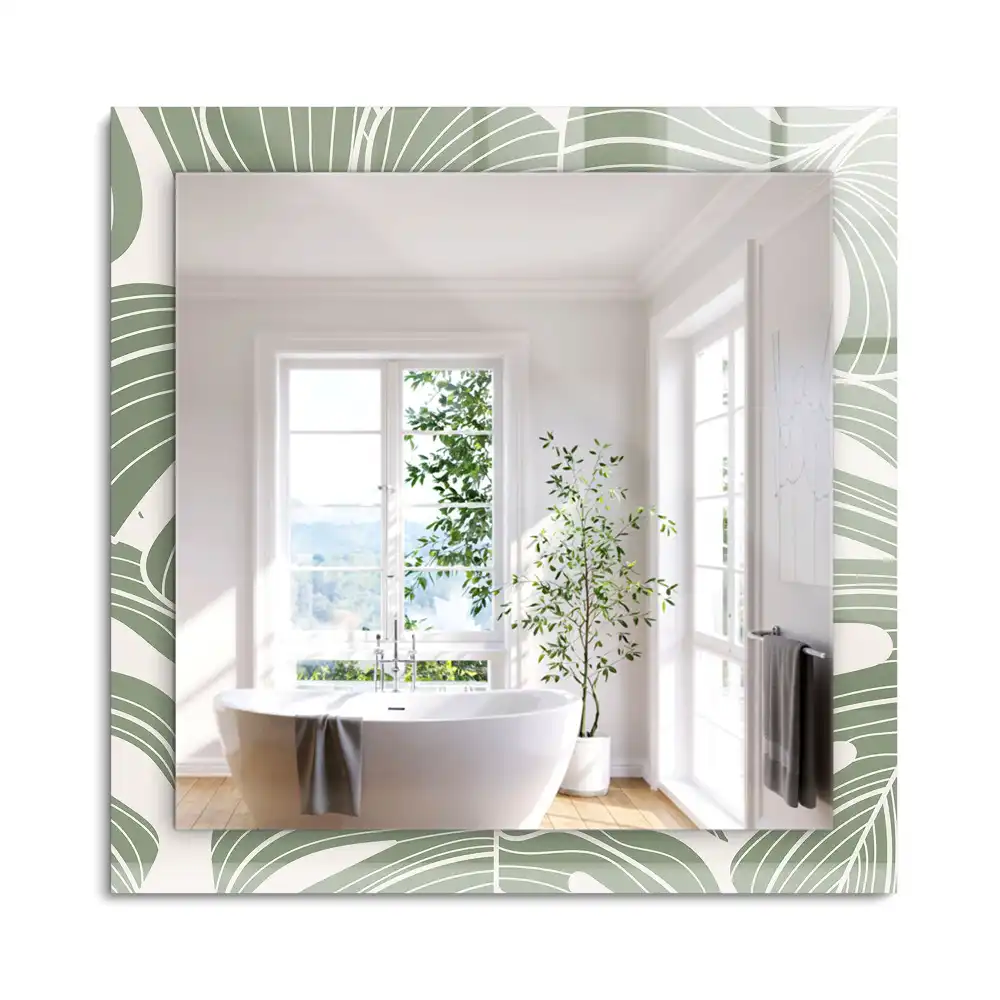 Oglindă dreptunghiulară cu ramă imprimată cu frunze de monstera