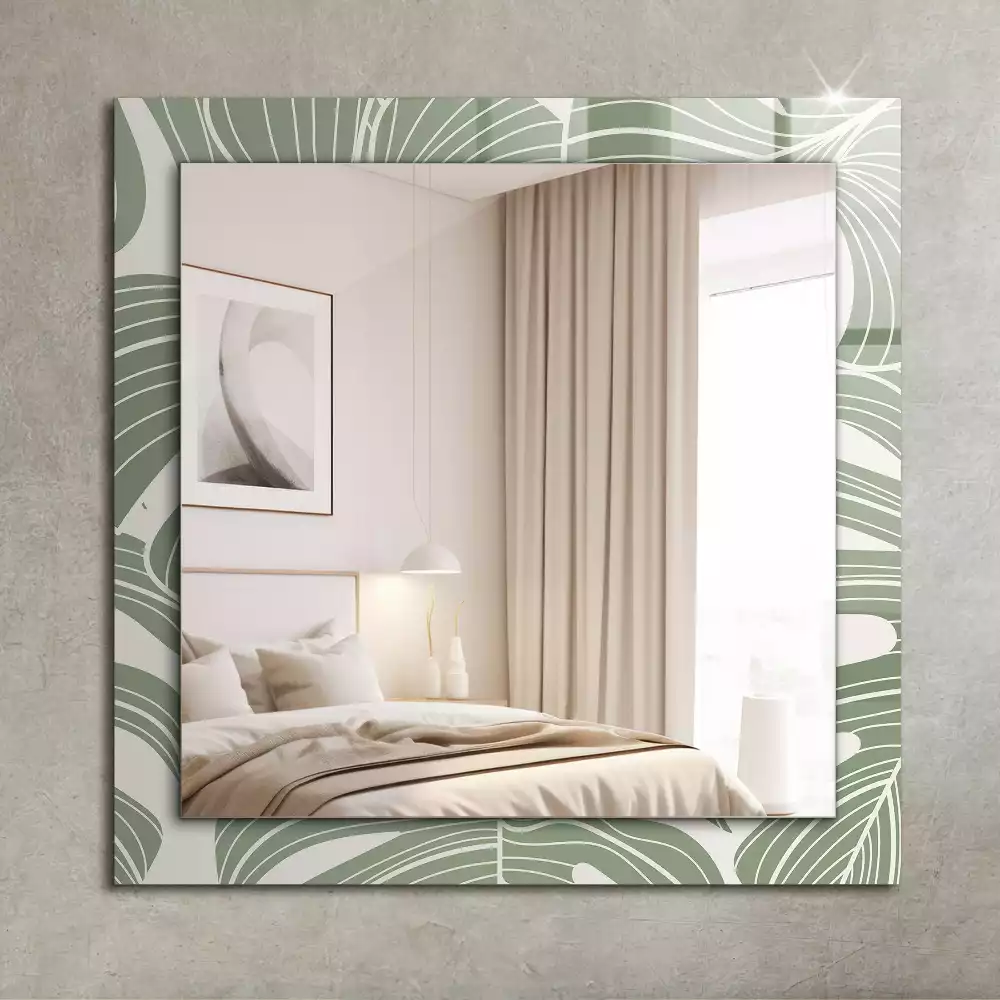 Oglindă dreptunghiulară cu ramă imprimată cu frunze de monstera
