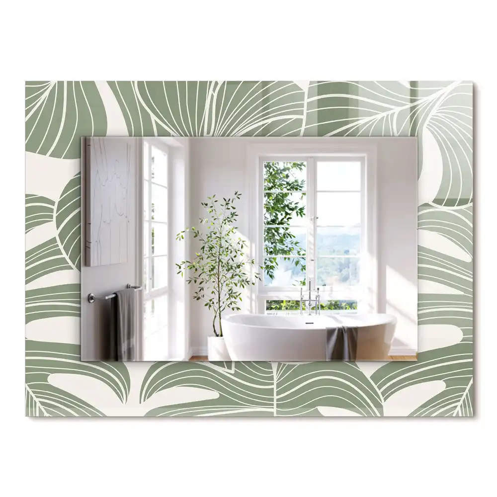Oglindă dreptunghiulară cu ramă imprimată cu frunze de monstera