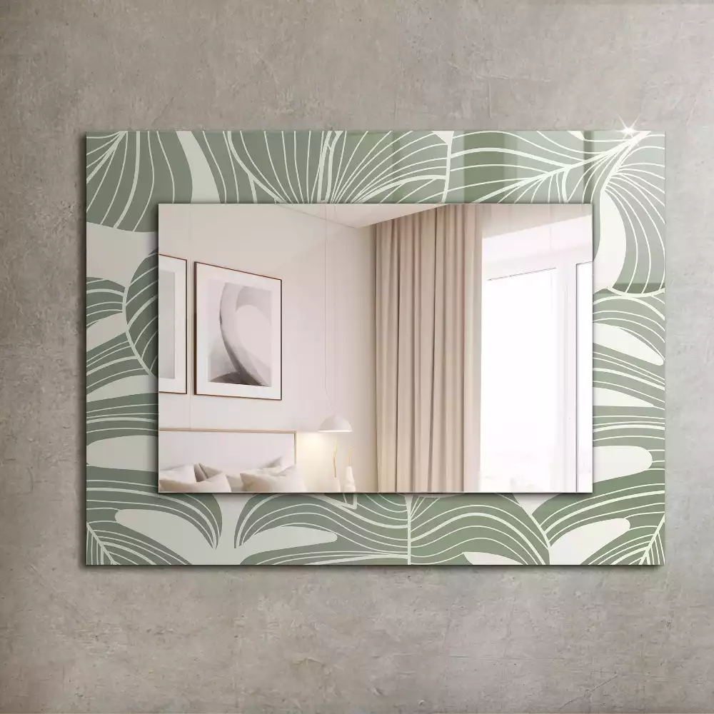 Oglindă dreptunghiulară cu ramă imprimată cu frunze de monstera