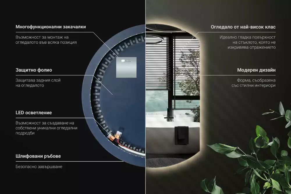 Oglindă rotundă cu iluminare LED și margini tăiate