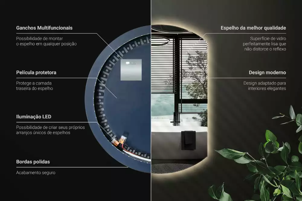 Oglindă rotundă cu iluminare LED și margini tăiate
