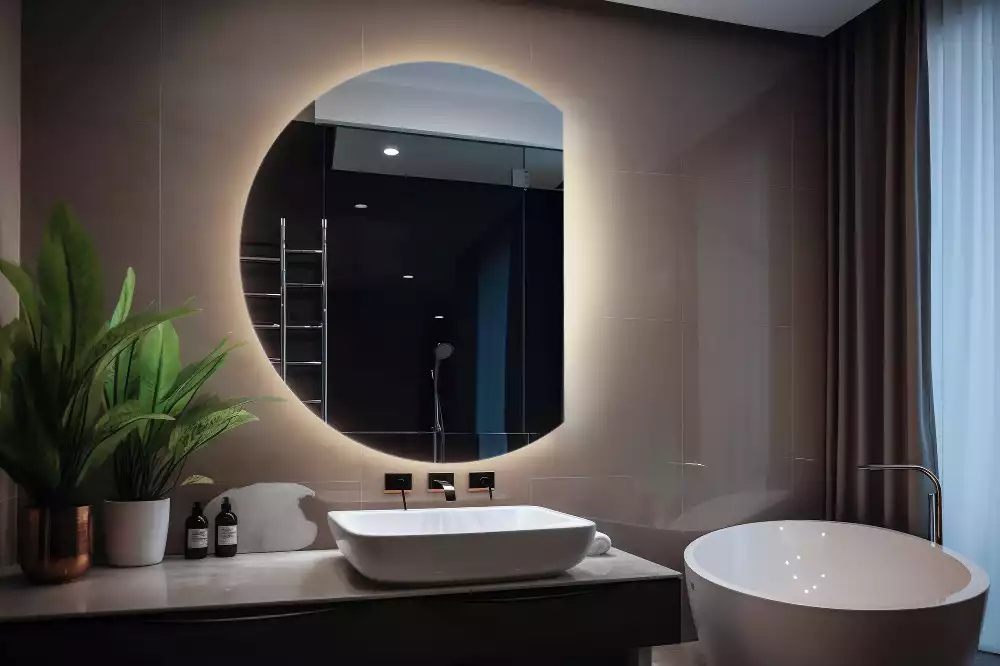 Oglindă rotundă cu iluminare LED și margini tăiate