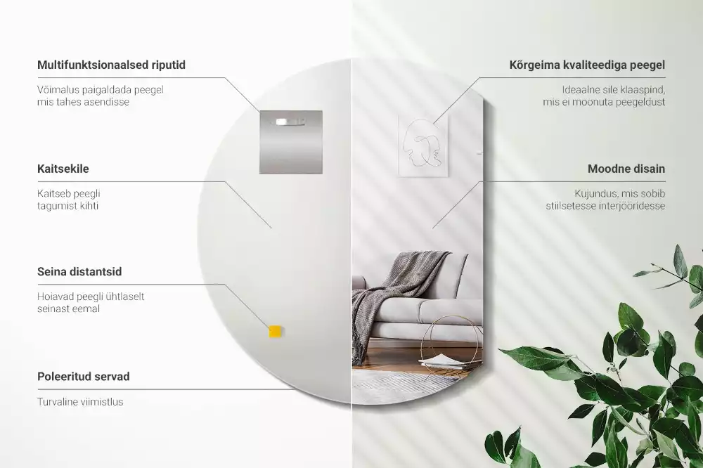 Oglindă rotundă decorativă cu sistem de suspendare