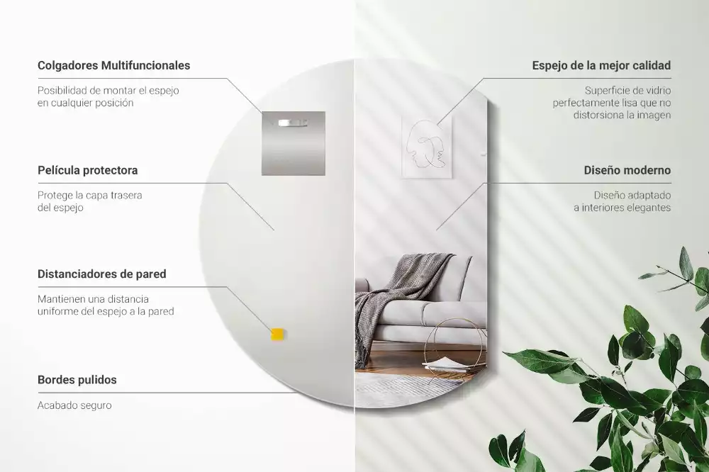 Oglindă rotundă decorativă cu sistem de suspendare