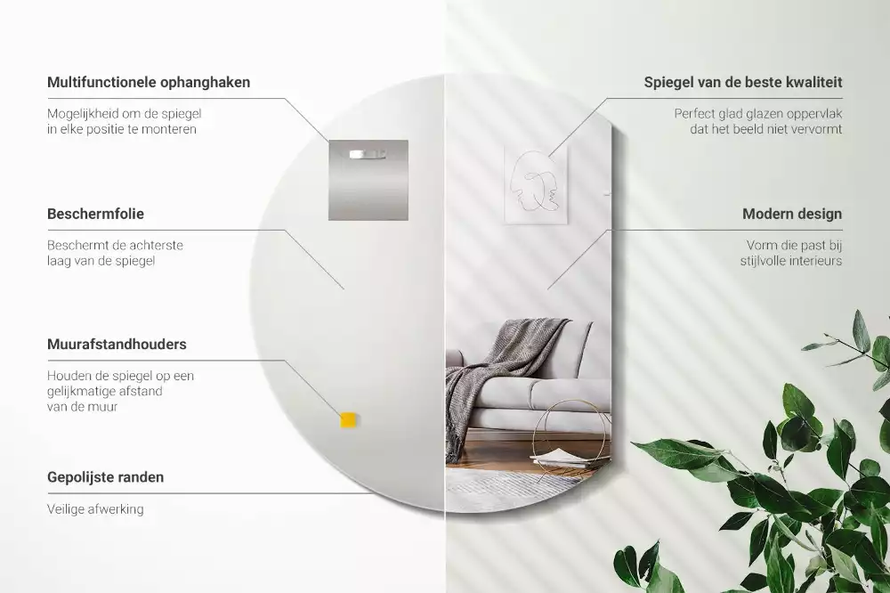 Oglindă rotundă decorativă cu sistem de suspendare