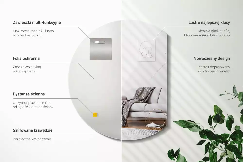 Oglindă rotundă decorativă cu sistem de suspendare