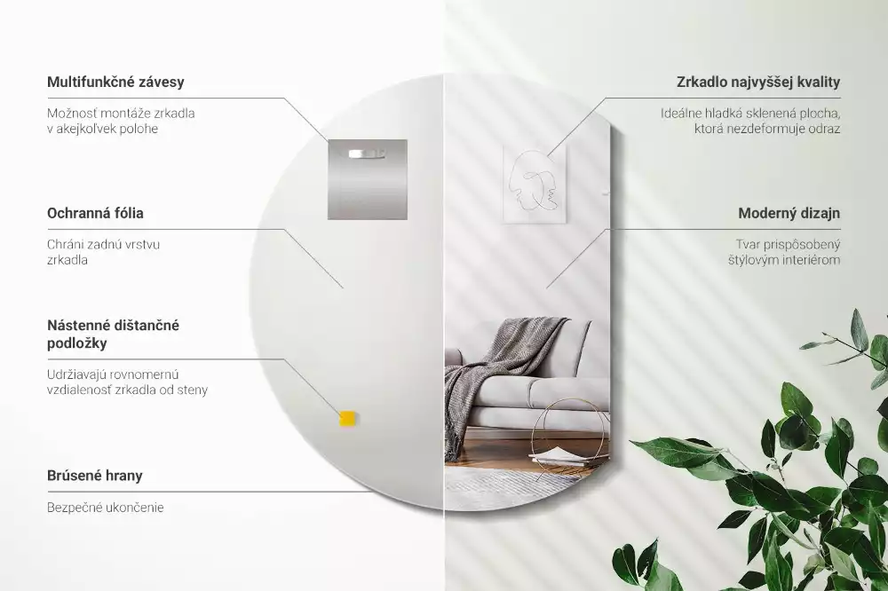 Oglindă rotundă decorativă cu sistem de suspendare