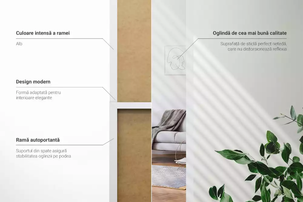 Oglindă de podea cu ramă albă minimalistă