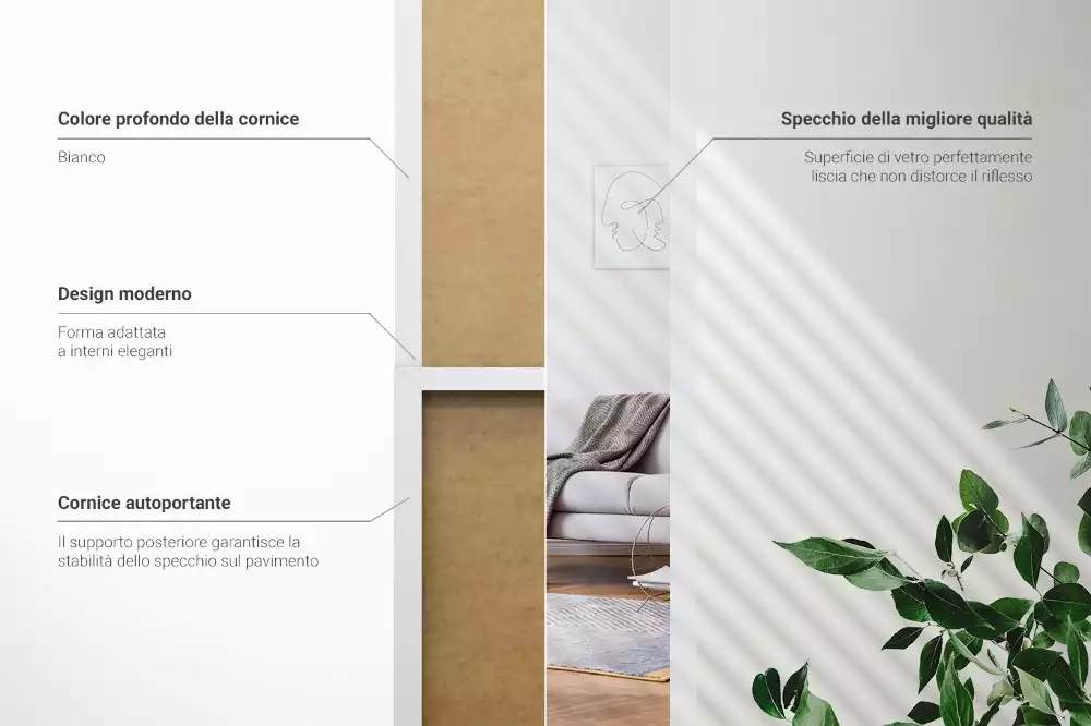 Oglindă de podea cu ramă albă minimalistă
