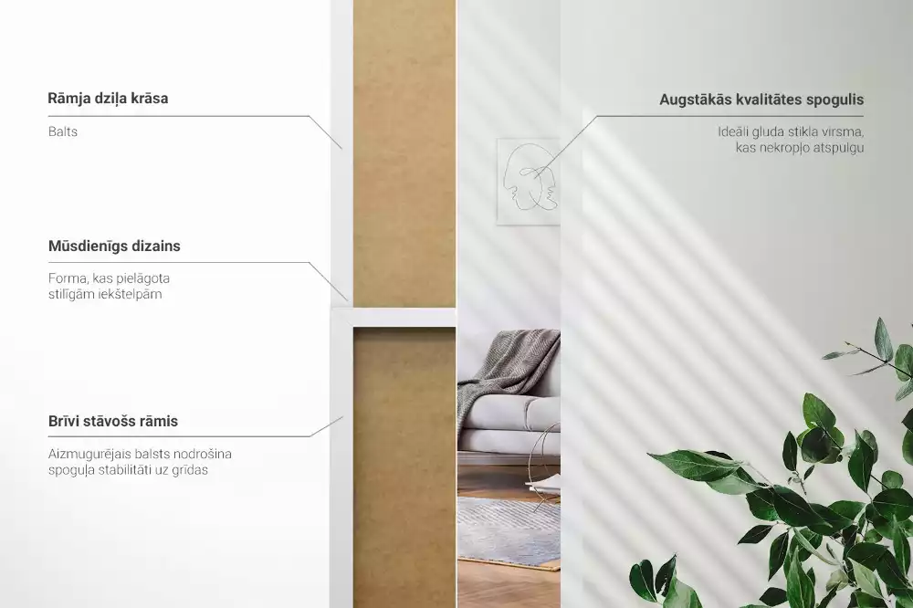 Oglindă de podea cu ramă albă minimalistă